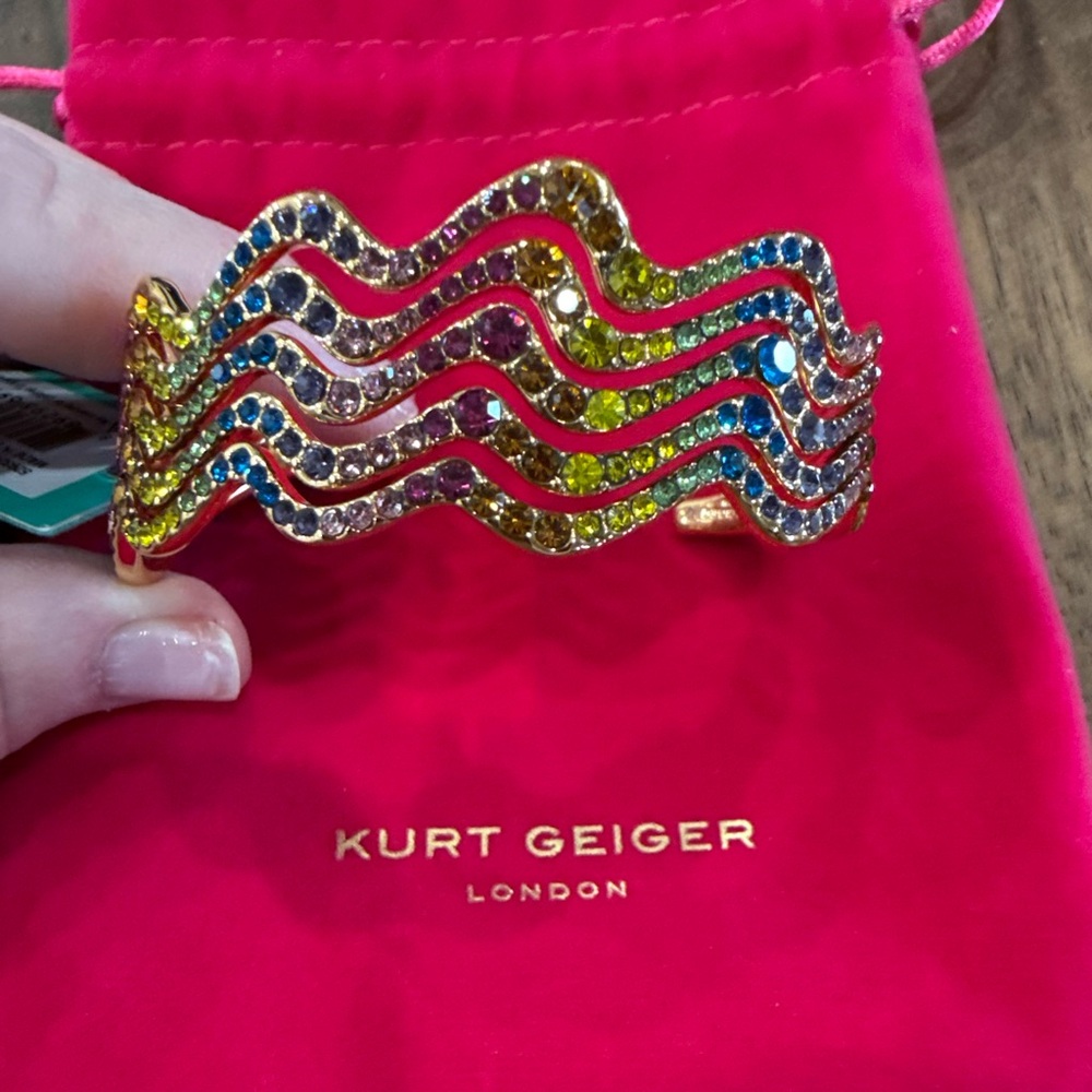 Kurt Geiger Gold-Tone Multicolor Crystal Wave Cuff Bracelet